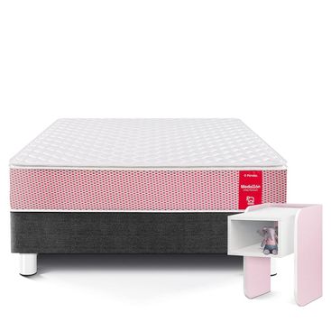 set-cama-medallon-ergosoft-1.5-plz-acero---velador-kids-rosado